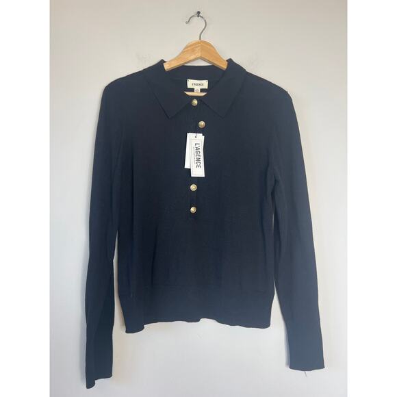 NWT L'agence Sterling Jewel Button Front Collar Sweater Black Size: Large - Picture 2 of 8